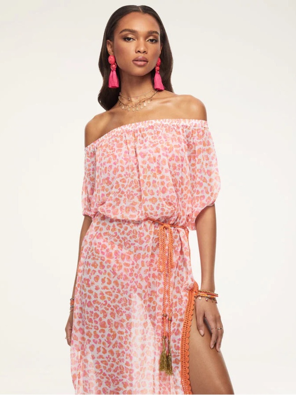 Ramy Brook Women's Zuri Printed Dress Swim Cover-Up Electric Orange - Picture 3 of 8